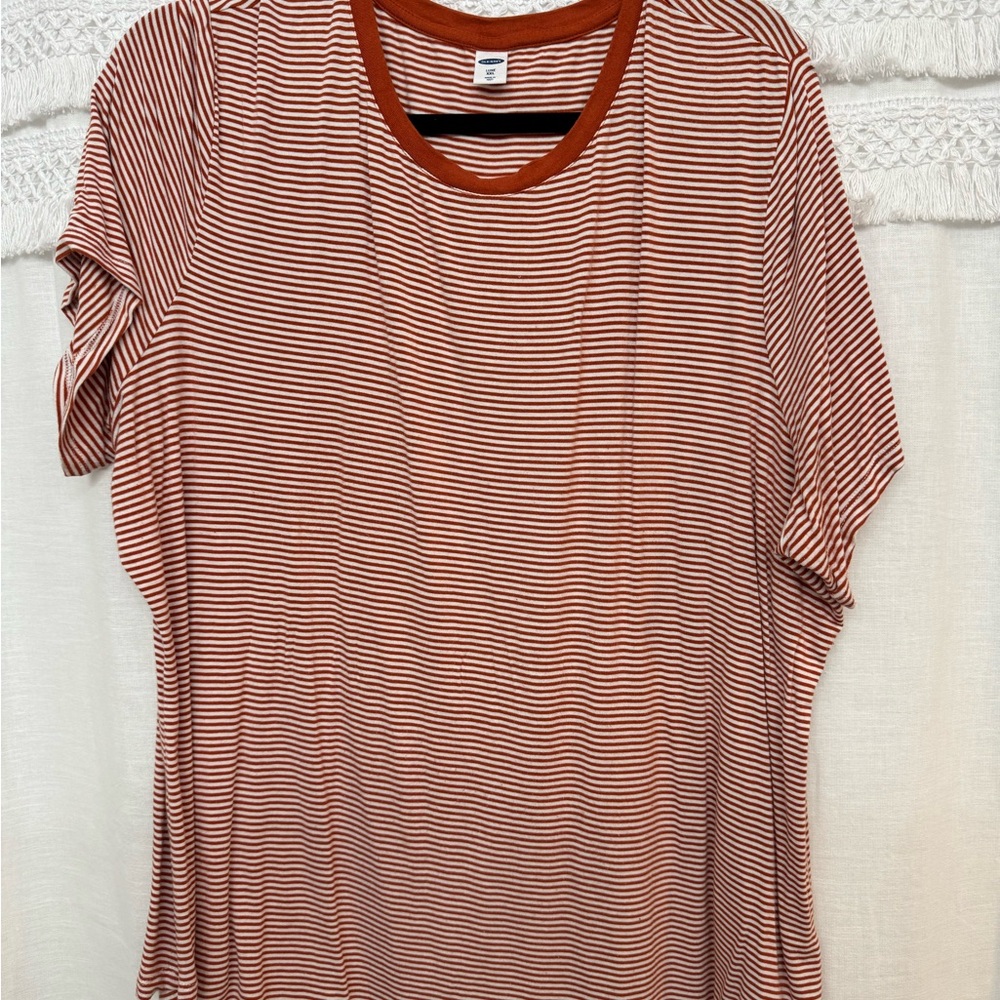 Old Navy Luxe Rust and White Striped Short Sleeve Tee